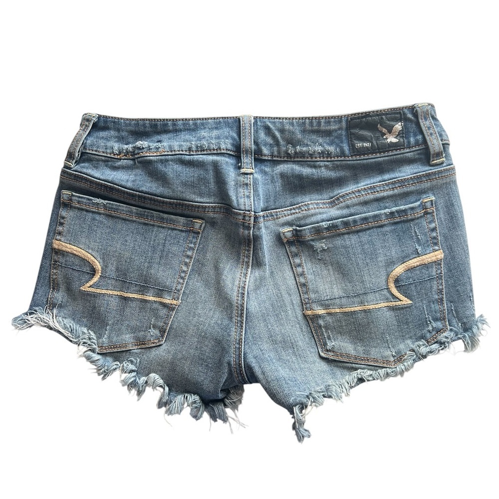 AEO Live Your Life Denim X Shortie Distressed Mid Rise (7”) Blue Jean Size 2. - Picture 6 of 13